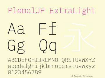 PlemolJP ExtraLight Version 0.4.0 ; ttfautohint (v1.8.3) -l 6 -r 45 -G 200 -x 14 -D latn -f none -a nnn -W -X 