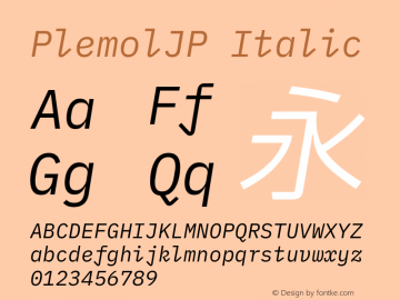 PlemolJP Italic Version 0.4.0 ; ttfautohint (v1.8.3) -l 6 -r 45 -G 200 -x 14 -D latn -f none -a nnn -W -X 