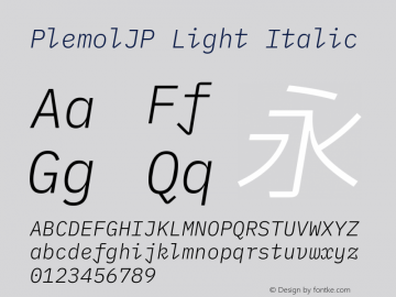 PlemolJP Light Italic Version 0.4.0 ; ttfautohint (v1.8.3) -l 6 -r 45 -G 200 -x 14 -D latn -f none -a nnn -W -X 