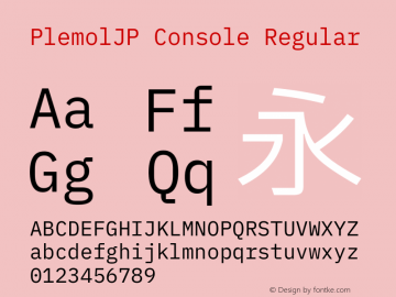 PlemolJP Console Regular Version 0.4.0 ; ttfautohint (v1.8.3) -l 6 -r 45 -G 200 -x 14 -D latn -f none -a nnn -W -X 