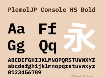 PlemolJP Console HS Bold Version 0.4.0 ; ttfautohint (v1.8.3) -l 6 -r 45 -G 200 -x 14 -D latn -f none -a nnn -W -X 