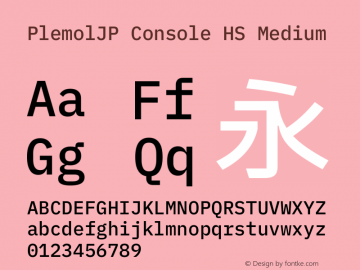 PlemolJP Console HS Medium Version 0.4.0 ; ttfautohint (v1.8.3) -l 6 -r 45 -G 200 -x 14 -D latn -f none -a nnn -W -X 