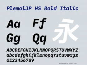 PlemolJP HS Bold Italic Version 0.4.0 ; ttfautohint (v1.8.3) -l 6 -r 45 -G 200 -x 14 -D latn -f none -a nnn -W -X 