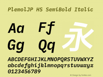 PlemolJP HS SemiBold Italic Version 0.4.0 ; ttfautohint (v1.8.3) -l 6 -r 45 -G 200 -x 14 -D latn -f none -a nnn -W -X 