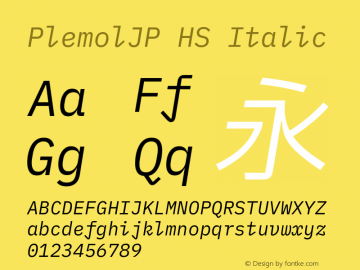 PlemolJP HS Italic Version 0.5.0 ; ttfautohint (v1.8.3) -l 6 -r 45 -G 200 -x 14 -D latn -f none -a nnn -W -X 
