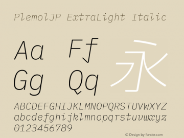 PlemolJP ExtraLight Italic Version 0.5.0 ; ttfautohint (v1.8.3) -l 6 -r 45 -G 200 -x 14 -D latn -f none -a nnn -W -X 