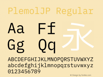 PlemolJP Regular Version 0.5.0 ; ttfautohint (v1.8.3) -l 6 -r 45 -G 200 -x 14 -D latn -f none -a nnn -W -X 
