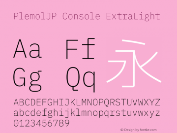 PlemolJP Console ExtraLight Version 0.5.0 ; ttfautohint (v1.8.3) -l 6 -r 45 -G 200 -x 14 -D latn -f none -a nnn -W -X 