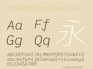 PlemolJP35 ExtraLight Italic Version 0.5.0 ; ttfautohint (v1.8.3) -l 6 -r 45 -G 200 -x 14 -D latn -f none -a nnn -W -X 