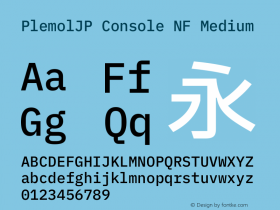 PlemolJP Console NF Medium Version 0.5.0 ; ttfautohint (v1.8.3) -l 6 -r 45 -G 200 -x 14 -D latn -f none -a nnn -W -X 