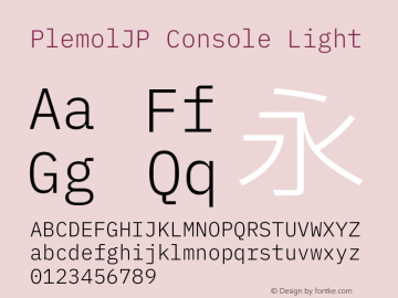 PlemolJP Console Light Version 0.5.1 ; ttfautohint (v1.8.3) -l 6 -r 45 -G 200 -x 14 -D latn -f none -a nnn -W -X 