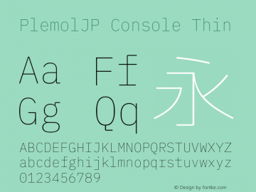 PlemolJP Console Thin Version 0.5.1 ; ttfautohint (v1.8.3) -l 6 -r 45 -G 200 -x 14 -D latn -f none -a nnn -W -X 