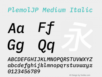 PlemolJP Medium Italic Version 0.5.1 ; ttfautohint (v1.8.3) -l 6 -r 45 -G 200 -x 14 -D latn -f none -a nnn -W -X 