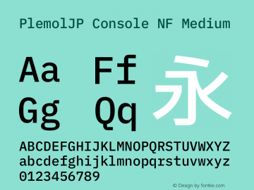 PlemolJP Console NF Medium Version 0.5.1 ; ttfautohint (v1.8.3) -l 6 -r 45 -G 200 -x 14 -D latn -f none -a nnn -W -X 