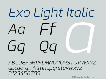 Exo Light Italic Version 1.500; ttfautohint (v1.6)图片样张