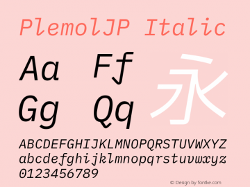 PlemolJP Italic Version 1.0.0 ; ttfautohint (v1.8.3) -l 6 -r 45 -G 200 -x 14 -D latn -f none -a nnn -W -X 