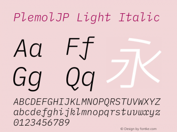 PlemolJP Light Italic Version 1.0.0 ; ttfautohint (v1.8.3) -l 6 -r 45 -G 200 -x 14 -D latn -f none -a nnn -W -X 