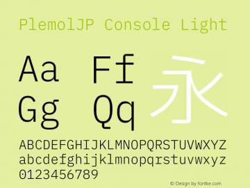 PlemolJP Console Light Version 1.0.0 ; ttfautohint (v1.8.3) -l 6 -r 45 -G 200 -x 14 -D latn -f none -a nnn -W -X 