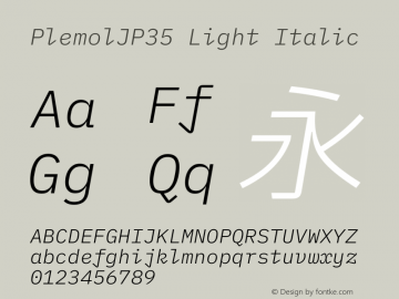 PlemolJP35 Light Italic Version 1.0.0 ; ttfautohint (v1.8.3) -l 6 -r 45 -G 200 -x 14 -D latn -f none -a nnn -W -X 