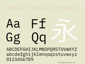 PlemolJP Console HS Regular Version 1.0.0 ; ttfautohint (v1.8.3) -l 6 -r 45 -G 200 -x 14 -D latn -f none -a nnn -W -X 