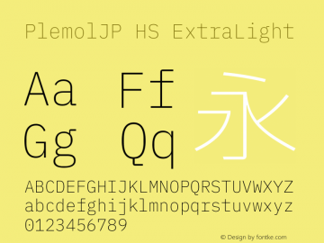 PlemolJP HS ExtraLight Version 1.0.0 ; ttfautohint (v1.8.3) -l 6 -r 45 -G 200 -x 14 -D latn -f none -a nnn -W -X 