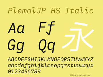 PlemolJP HS Italic Version 1.0.0 ; ttfautohint (v1.8.3) -l 6 -r 45 -G 200 -x 14 -D latn -f none -a nnn -W -X 