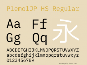 PlemolJP HS Regular Version 1.0.0 ; ttfautohint (v1.8.3) -l 6 -r 45 -G 200 -x 14 -D latn -f none -a nnn -W -X 