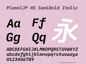 PlemolJP HS SemiBold Italic Version 1.0.0 ; ttfautohint (v1.8.3) -l 6 -r 45 -G 200 -x 14 -D latn -f none -a nnn -W -X 