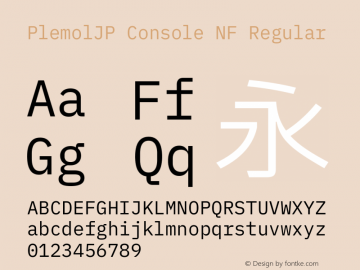 PlemolJP Console NF Regular Version 1.0.0 ; ttfautohint (v1.8.3) -l 6 -r 45 -G 200 -x 14 -D latn -f none -a nnn -W -X 