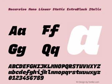 Recursive Mn Lnr St XBk Italic Version 1.081;hotconv 1.0.112;makeotfexe 2.5.65598图片样张