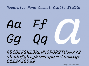 Recursive Mn Csl St Italic Version 1.082;hotconv 1.0.112;makeotfexe 2.5.65598; ttfautohint (v1.8.3)图片样张