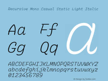 Recursive Mn Csl St Lt Italic Version 1.082;hotconv 1.0.112;makeotfexe 2.5.65598; ttfautohint (v1.8.3)图片样张