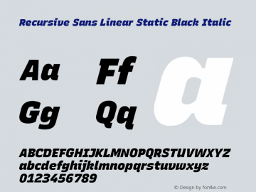 Recursive Sn Lnr St Blk Italic Version 1.082;hotconv 1.0.112;makeotfexe 2.5.65598; ttfautohint (v1.8.3)图片样张