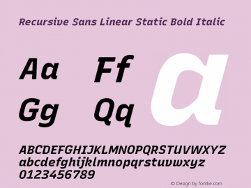 Recursive Sn Lnr St Bold Italic Version 1.082;hotconv 1.0.112;makeotfexe 2.5.65598; ttfautohint (v1.8.3)图片样张