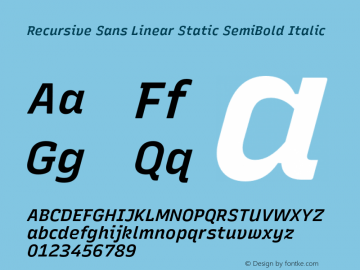 Recursive Sn Lnr St SmB Italic Version 1.082;hotconv 1.0.112;makeotfexe 2.5.65598图片样张