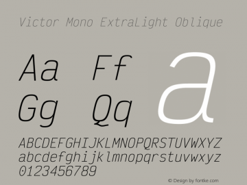 Victor Mono ExtraLight Oblique Version 1.500图片样张