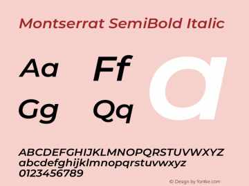 Montserrat SemiBold Italic Version 8.000图片样张