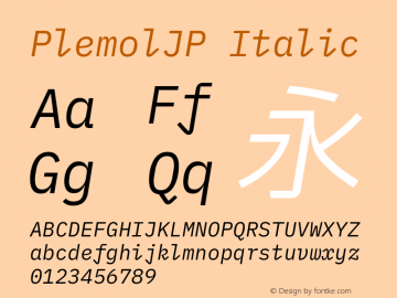 PlemolJP Italic Version 1.1.0 ; ttfautohint (v1.8.3) -l 6 -r 45 -G 200 -x 14 -D latn -f none -a nnn -W -X 