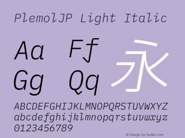 PlemolJP Light Italic Version 1.1.0 ; ttfautohint (v1.8.3) -l 6 -r 45 -G 200 -x 14 -D latn -f none -a nnn -W -X 