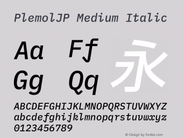 PlemolJP Medium Italic Version 1.1.0 ; ttfautohint (v1.8.3) -l 6 -r 45 -G 200 -x 14 -D latn -f none -a nnn -W -X 