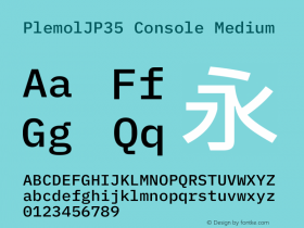 PlemolJP35 Console Medium Version 1.1.0 ; ttfautohint (v1.8.3) -l 6 -r 45 -G 200 -x 14 -D latn -f none -m 