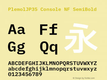PlemolJP35 Console NF SemiBold Version 1.1.0 ; ttfautohint (v1.8.3) -l 6 -r 45 -G 200 -x 14 -D latn -f none -m 