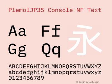 PlemolJP35 Console NF Text Version 1.1.0 ; ttfautohint (v1.8.3) -l 6 -r 45 -G 200 -x 14 -D latn -f none -m 