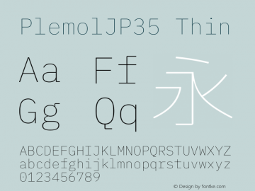 PlemolJP35 Thin Version 1.1.0 ; ttfautohint (v1.8.3) -l 6 -r 45 -G 200 -x 14 -D latn -f none -m 