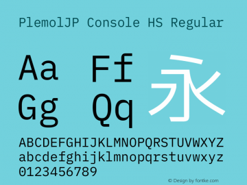 PlemolJP Console HS Regular Version 1.1.0 ; ttfautohint (v1.8.3) -l 6 -r 45 -G 200 -x 14 -D latn -f none -a nnn -W -X 