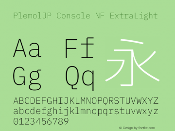 PlemolJP Console NF ExtraLight Version 1.1.0 ; ttfautohint (v1.8.3) -l 6 -r 45 -G 200 -x 14 -D latn -f none -a nnn -W -X 