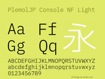 PlemolJP Console NF Light Version 1.1.0 ; ttfautohint (v1.8.3) -l 6 -r 45 -G 200 -x 14 -D latn -f none -a nnn -W -X 