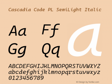 Cascadia Code PL SemiLight Italic Version 2110.031图片样张