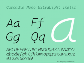 Cascadia Mono ExtraLight Italic Version 2110.031; ttfautohint (v1.8.4)图片样张