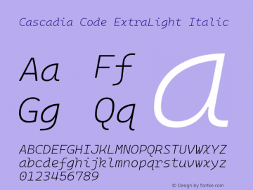 Cascadia Code ExtraLight Italic Version 2110.031图片样张